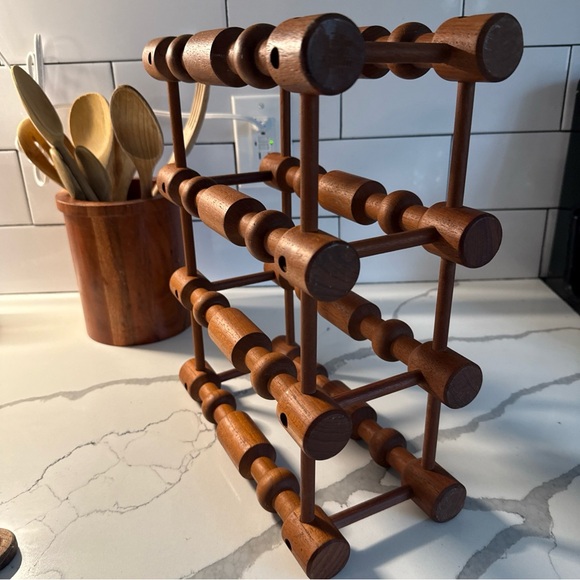 Vintage MCM Danish Teak Nissen Langaa 3 or 4 Bottle Wine Holder Signed - Picture 4 of 10